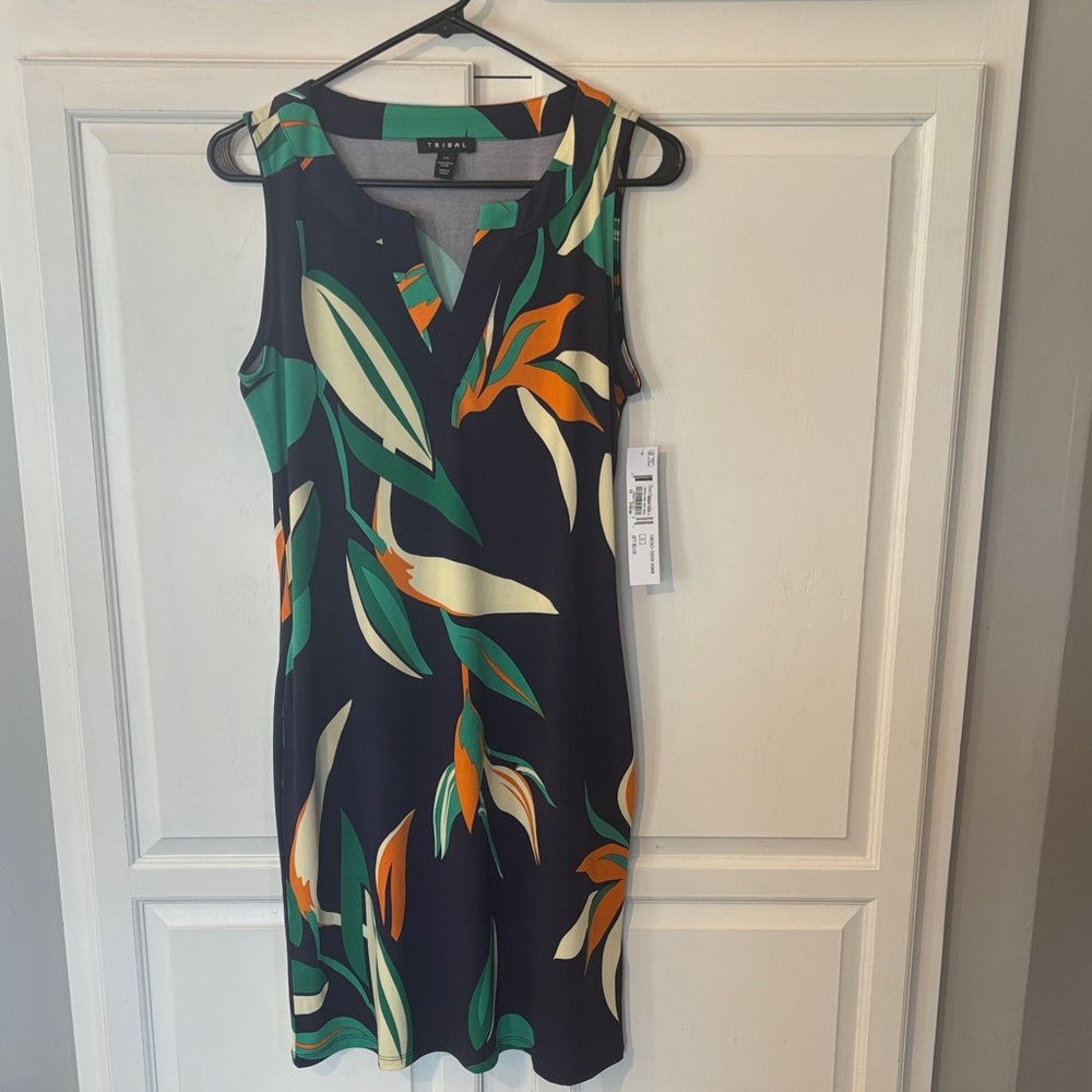 Tribal Brand New with tags Navy Dress with Green and Orange Floral Design sz S/P